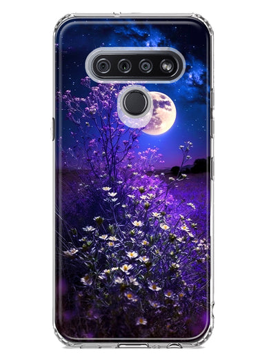LG Stylo 6 Spring Moon Night Lavender Flowers Floral Hybrid Protective Phone Case Cover
