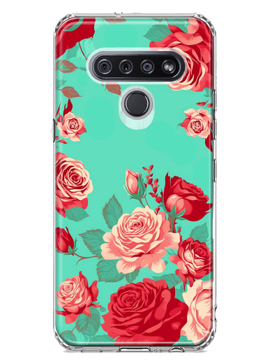 LG K51 Turquoise Teal Vintage Pastel Pink Red Roses Double Layer Phone Case Cover