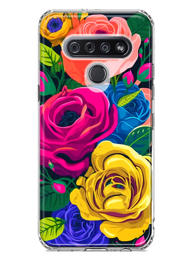 LG K51 Vintage Pastel Abstract Colorful Pink Yellow Blue Roses Double Layer Phone Case Cover