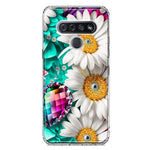 LG K51 Colorful Crystal White Daisies Rainbow Gems Teal Double Layer Phone Case Cover