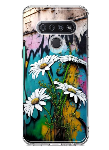 LG Stylo 6 White Daisies Graffiti Wall Art Painting Hybrid Protective Phone Case Cover