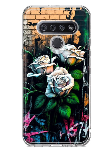 LG K51 White Roses Graffiti Wall Art Painting Hybrid Protective Phone Case Cover