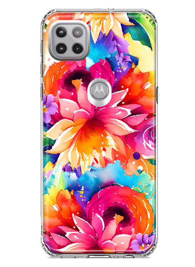 Motorola Moto One 5G Watercolor Paint Summer Rainbow Flowers Bouquet Bloom Floral Hybrid Protective Phone Case Cover