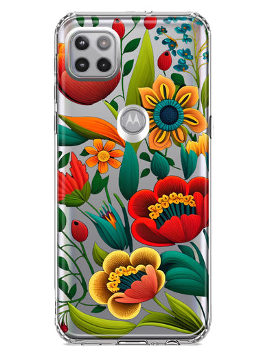 Motorola Moto One 5G Colorful Red Orange Folk Style Floral Vibrant Spring Flowers Hybrid Protective Phone Case Cover