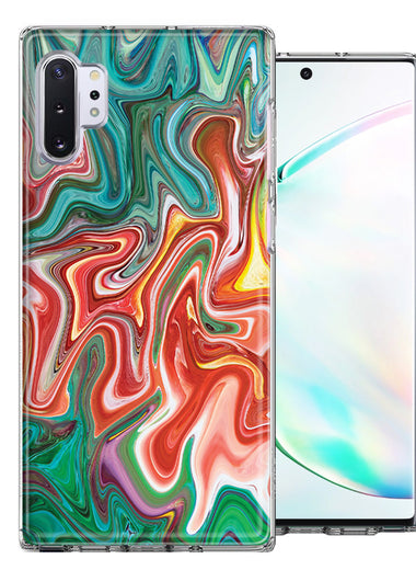 Samsung Galaxy Note 10 Green Pink Abstract Design Double Layer Phone Case Cover