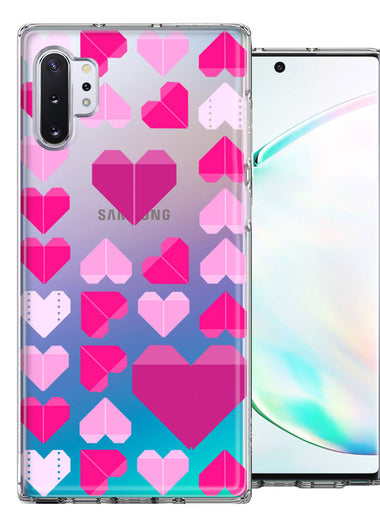 Samsung Galaxy Note 10 Plus Pink Purple Origami Valentine's Day Polkadot Hearts Design Double Layer Phone Case Cover