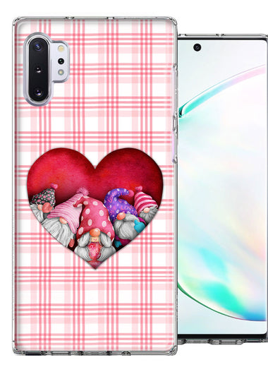 Samsung Galaxy Note 10 Valentine's Day Garden Gnomes Heart Love Pink Plaid Double Layer Phone Case Cover