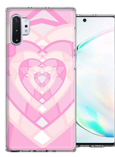 Samsung Galaxy Note 10 Plus Pink Gem Hearts Design Double Layer Phone Case Cover