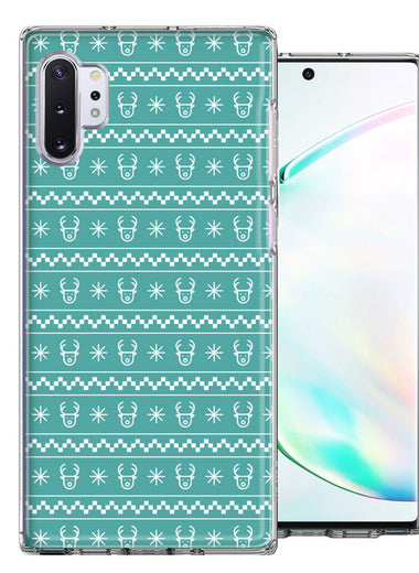 Samsung Galaxy Note 10 Plus Teal Christmas Reindeer Pattern Design Double Layer Phone Case Cover