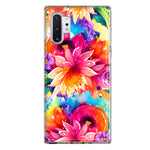 Samsung Galaxy Note 10 Watercolor Paint Summer Rainbow Flowers Bouquet Bloom Floral Hybrid Protective Phone Case Cover