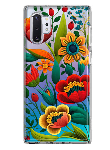 Samsung Galaxy Note 10 Plus Colorful Red Orange Folk Style Floral Vibrant Spring Flowers Hybrid Protective Phone Case Cover
