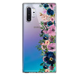 Samsung Galaxy Note 10 Plus Navy Blue Summer Watercolor Floral Classic Purple Flowers Hybrid Protective Phone Case Cover