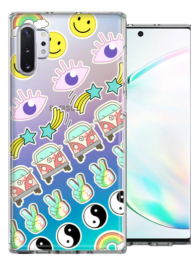 Samsung Galaxy Note 10 Plus 70's Yin Yang Hippie Happy Peace Stars Design Double Layer Phone Case Cover