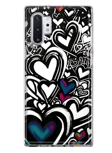 Samsung Galaxy Note 10 Plus Black White Hearts Love Graffiti Hybrid Protective Phone Case Cover