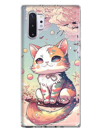 Samsung Galaxy Note 10 Plus Kawaii Manga Pink Cherry Blossom Cute Cat Hybrid Protective Phone Case Cover