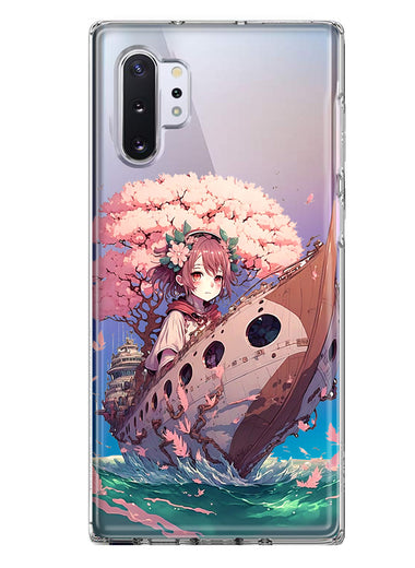 Samsung Galaxy Note 10 Plus Kawaii Manga Pink Cherry Blossom Japanese Girl Boat Hybrid Protective Phone Case Cover