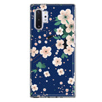 Samsung Galaxy Note 10 Kawaii Japanese Pink Cherry Blossom Navy Blue Hybrid Protective Phone Case Cover