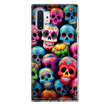 Samsung Galaxy Note 10 Halloween Spooky Colorful Day of the Dead Skulls Hybrid Protective Phone Case Cover