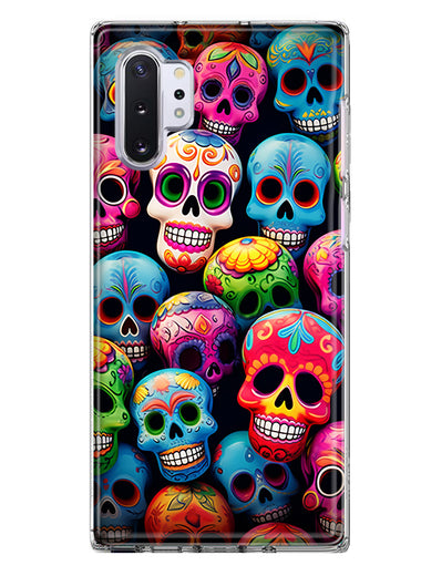Samsung Galaxy Note 10 Plus Halloween Spooky Colorful Day of the Dead Skulls Hybrid Protective Phone Case Cover