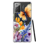 Samsung Galaxy Note 20 Spring Summer Flowers Butterfly Purple Blue Lilac Floral Hybrid Protective Phone Case Cover