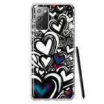 Samsung Galaxy Note 20 Black White Hearts Love Graffiti Hybrid Protective Phone Case Cover