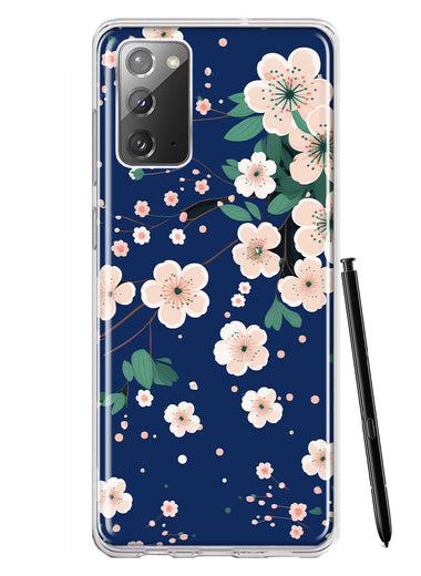 Samsung Galaxy Note 20 Kawaii Japanese Pink Cherry Blossom Navy Blue Hybrid Protective Phone Case Cover