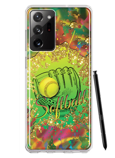 Samsung Galaxy Note 20 Ultra Love Softball Girls Glove Green Tie Dye Swirl Paint Hybrid Protective Phone Case Cover