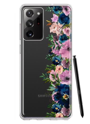 Samsung Galaxy Note 20 Ultra Navy Blue Summer Watercolor Floral Classic Purple Flowers Hybrid Protective Phone Case Cover