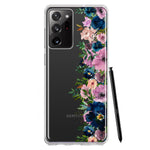 Samsung Galaxy Note 20 Ultra Navy Blue Summer Watercolor Floral Classic Purple Flowers Hybrid Protective Phone Case Cover
