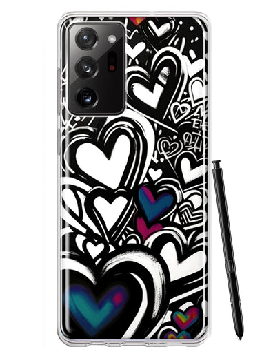 Samsung Galaxy Note 20 Ultra Black White Hearts Love Graffiti Hybrid Protective Phone Case Cover