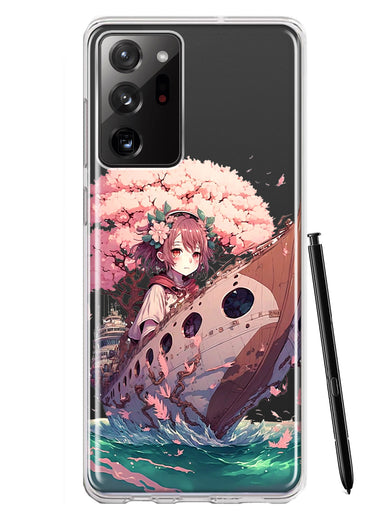 Samsung Galaxy Note 20 Ultra Kawaii Manga Pink Cherry Blossom Japanese Girl Boat Hybrid Protective Phone Case Cover