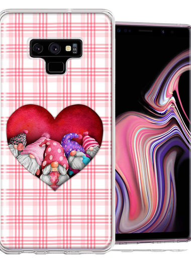 Samsung Galaxy Note 9 Valentine's Day Garden Gnomes Heart Love Pink Plaid Double Layer Phone Case Cover