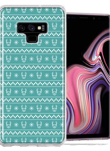 Samsung Galaxy Note 9 Teal Christmas Reindeer Pattern Design Double Layer Phone Case Cover