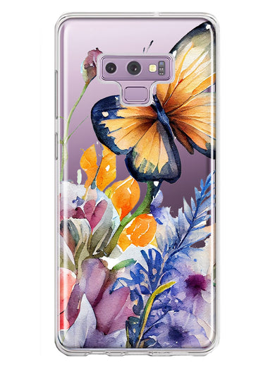 Samsung Galaxy Note 9 Spring Summer Flowers Butterfly Purple Blue Lilac Floral Hybrid Protective Phone Case Cover