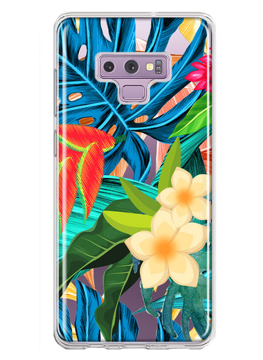 Samsung Galaxy Note 9 Blue Monstera Pothos Tropical Floral Summer Flowers Hybrid Protective Phone Case Cover