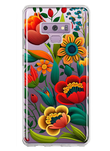 Samsung Galaxy Note 9 Colorful Red Orange Folk Style Floral Vibrant Spring Flowers Hybrid Protective Phone Case Cover