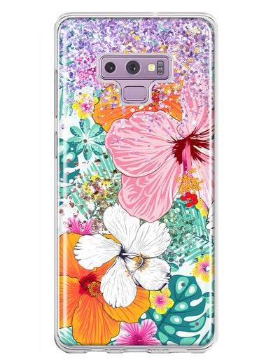 Samsung Galaxy Note 9 Hawaiian Vibes Hibiscus Flowers Monstera Vacation Summer Hybrid Protective Phone Case Cover