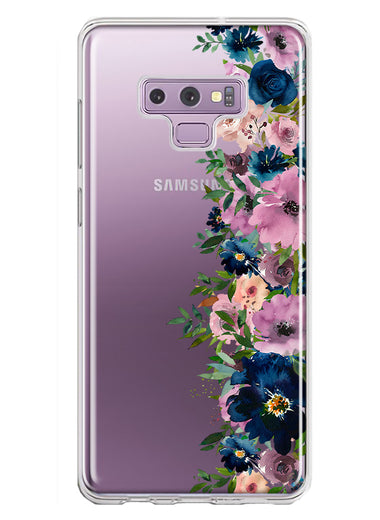 Samsung Galaxy Note 9 Navy Blue Summer Watercolor Floral Classic Purple Flowers Hybrid Protective Phone Case Cover