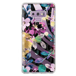 Samsung Galaxy Note 9 Zebra Stripes Tropical Flowers Purple Blue Summer Vibes Hybrid Protective Phone Case Cover