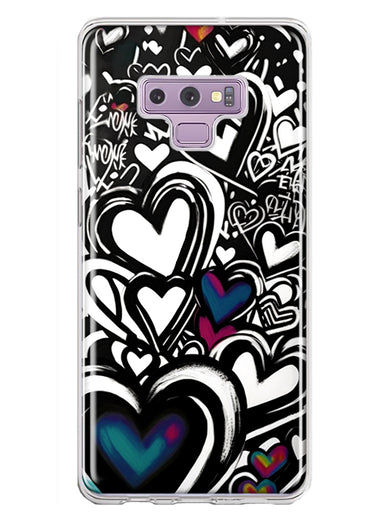 Samsung Galaxy Note 9 Black White Hearts Love Graffiti Hybrid Protective Phone Case Cover