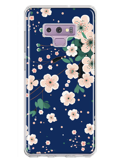 Samsung Galaxy Note 9 Kawaii Japanese Pink Cherry Blossom Navy Blue Hybrid Protective Phone Case Cover