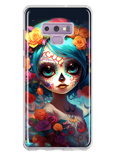 Samsung Galaxy Note 9 Halloween Spooky Colorful Day of the Dead Skull Girl Hybrid Protective Phone Case Cover