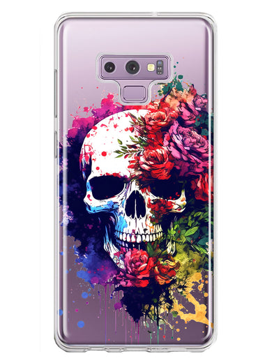 Samsung Galaxy Note 9 Fantasy Skull Red Purple Roses Hybrid Protective Phone Case Cover