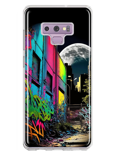 Samsung Galaxy Note 9 Urban City Full Moon Graffiti Painting Art Hybrid Protective Phone Case Cover