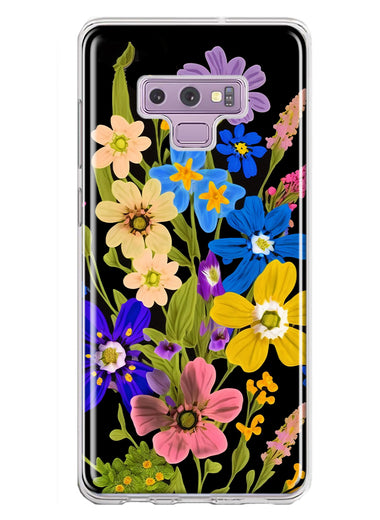 Samsung Galaxy Note 9 Blue Yellow Vintage Spring Wild Flowers Floral Hybrid Protective Phone Case Cover