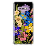 Samsung Galaxy Note 9 Blue Yellow Vintage Spring Wild Flowers Floral Hybrid Protective Phone Case Cover