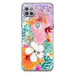 Motorola Moto One 5G Ace Hawaiian Vibes Hibiscus Flowers Monstera Vacation Summer Hybrid Protective Phone Case Cover