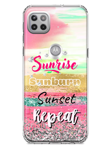 Motorola Moto One 5G Summer Brush Strokes Sunrise Sunburn Sunset Repeat Hybrid Protective Phone Case Cover