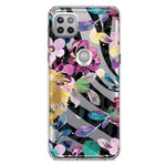 Motorola Moto One 5G Ace Zebra Stripes Tropical Flowers Purple Blue Summer Vibes Hybrid Protective Phone Case Cover