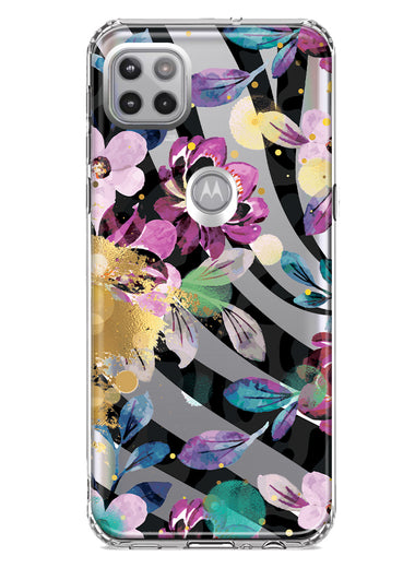 Motorola Moto One 5G Zebra Stripes Tropical Flowers Purple Blue Summer Vibes Hybrid Protective Phone Case Cover